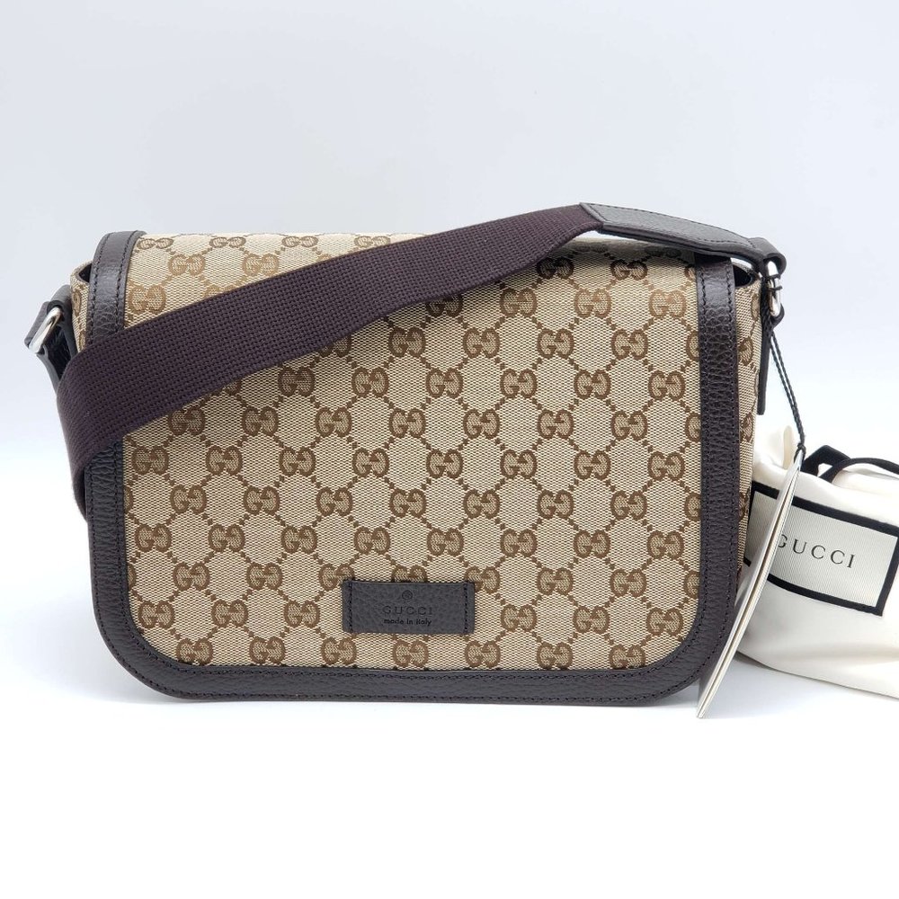 100% Authentic Gucci GG Canvas Leather Brown Messenger Shoulder Bag - Picture 1 of 12